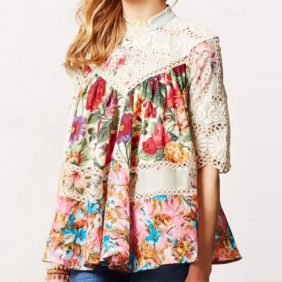 Zimmermann for Anthropologie Frangipani lace floral cotton peasant blouse - Picture 1 of 14